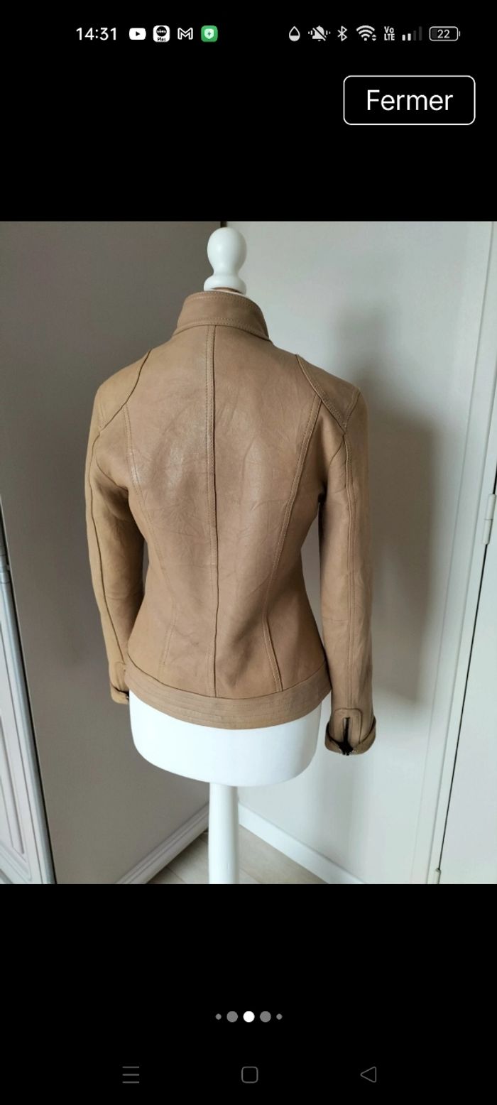 Perfecto cuir beige véritable - photo numéro 5