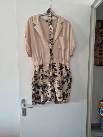 Combishort femme été habillé beige motif palmier ceinture taille L neuf sans étiquette much money