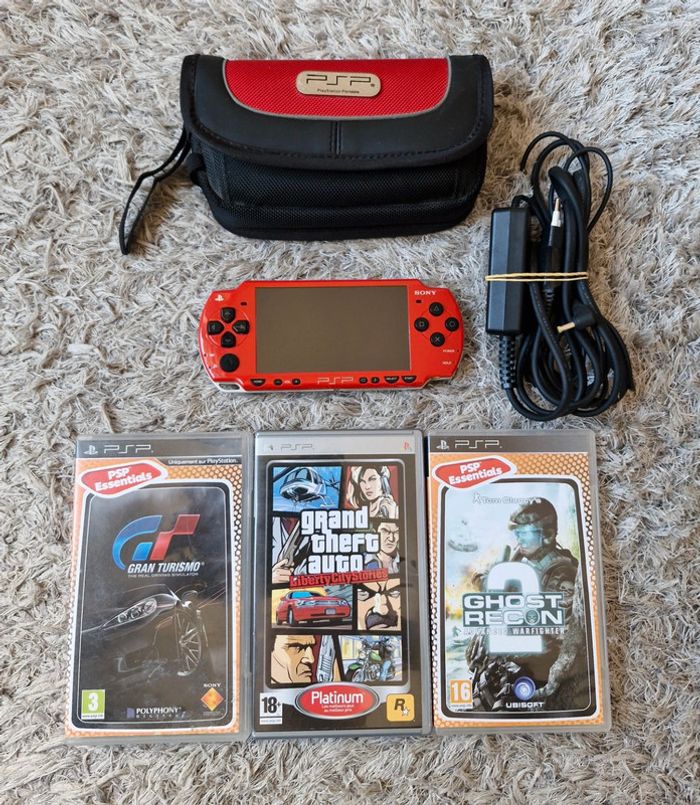 Lot Console PSP PlayStation Portable Édition Spider-Man Rouge 2004 + 3 Jeux - photo numéro 2