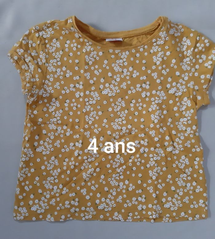 Tee-shirt manches courtes jaune à fleurs fille - Tape à l'Œil - 4 ans