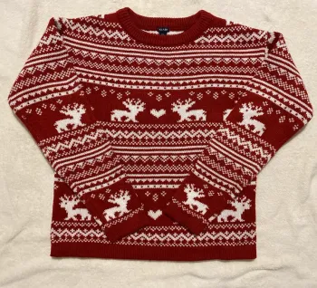 Pull Rouge & Blanc à Motifs Hivernaux – Kiabi – Taille 12 ans