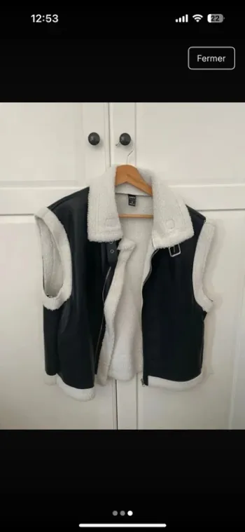 Veste sans manche en cuir et fourrure