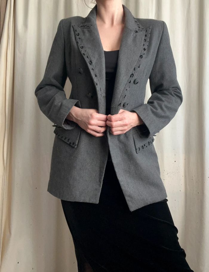 Blazer long gris retro 80s vintage made in France 🇫🇷 Officecore - Taille M - photo numéro 4