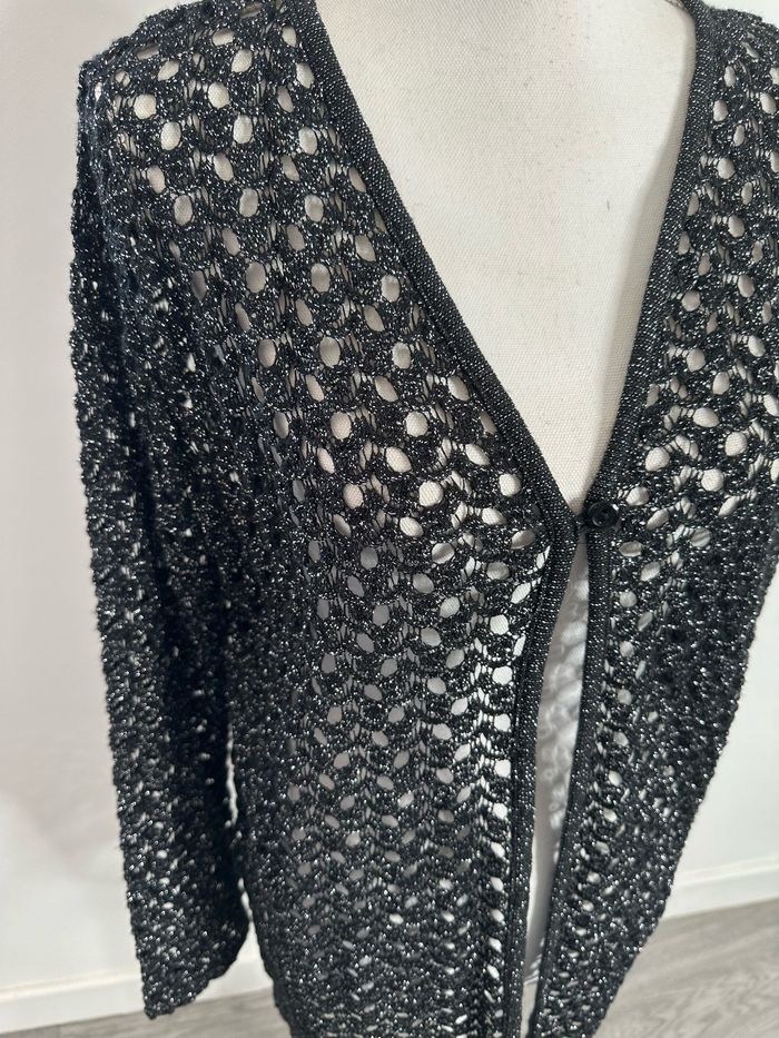 Cardigan en maille ajourée noir et argenté Y2K TU - photo numéro 3