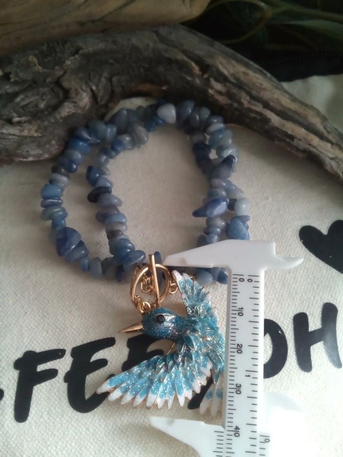 Collier colibri en pierres de sodalite naturelles - photo numéro 3