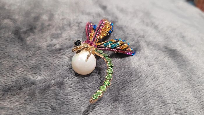 Broche libellule diamants perle nacrée - photo numéro 2
