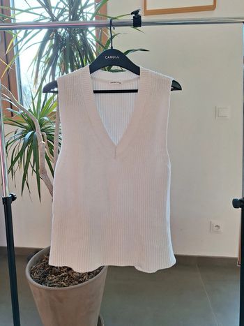 Gilet pull sans manche blanc cache cache femme M 38