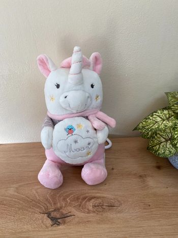 Doudou peluche licorne moon rose blanc musical mots d enfants