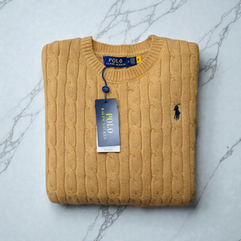 Col rond torsadé RALPH LAUREN - Taille L - Couleur Marron - NEUF