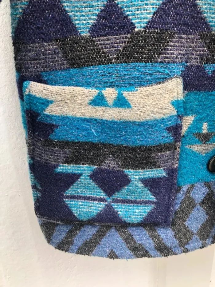 Manteau pure laine bleu Navajo Aztec made in France 🇫🇷 - photo numéro 4