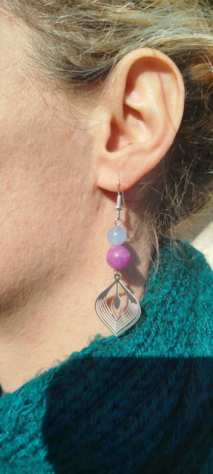 Boucles d'oreilles ''flame of life''Lepidolite et Aigue-marine - photo numéro 4