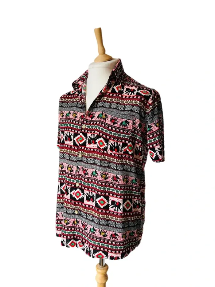 🐘Chemise vintage hippie 100% coton éléphants multicolores🌿Indian ethnic festival style shirt🐘 - photo numéro 4