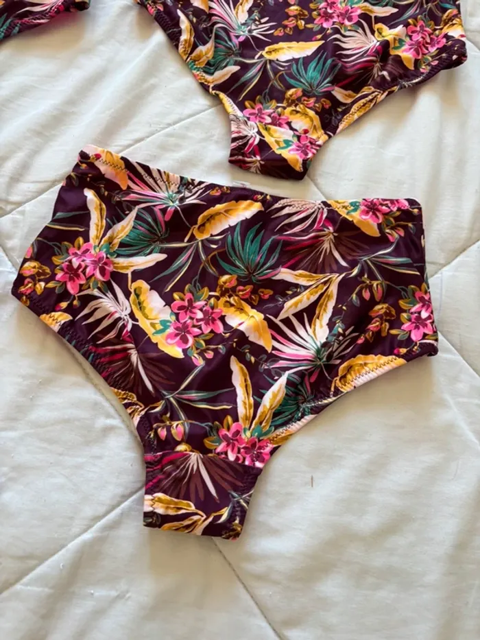 Lot 6 bas de maillot de bain bikini violet rose motif feuillage fleurie Penti taille XS/34 neuf - photo numéro 7