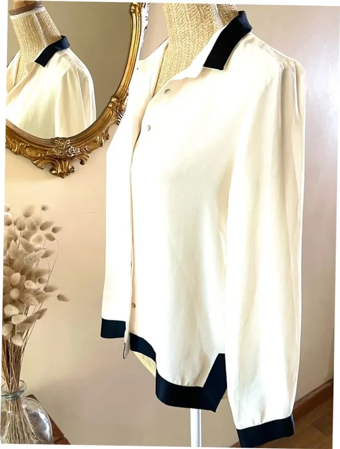 Sublime chemise blouse chic neuve Zara blanc écru et passementerie bordure noir