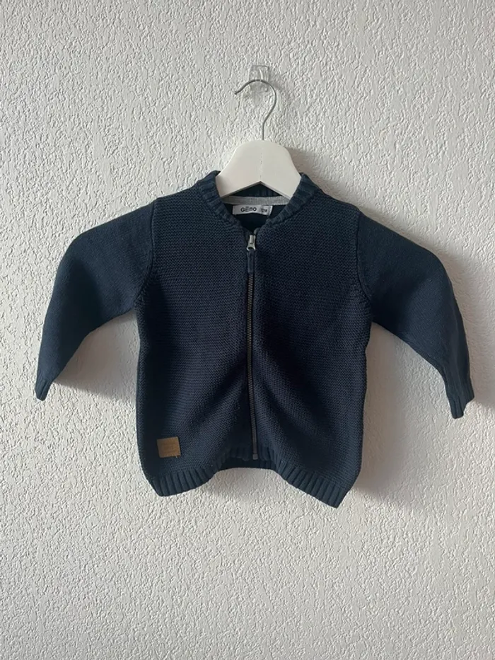 Gilet zippé en maille bleu marine - bébé garçon 12 mois