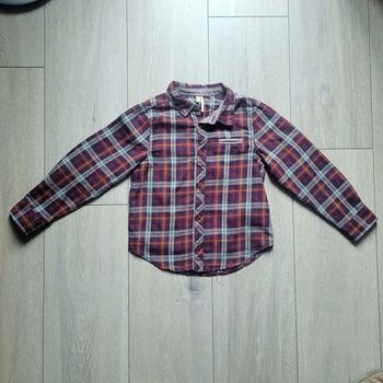 Chemise bordeaux et grise quadrillé. Garçon 5 ans. Marque Orchestra