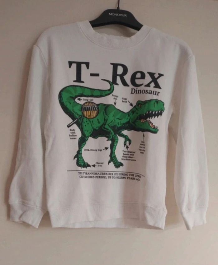 Sweat blanc dinosaure - H&M - Taille 7-8ans/122-128cm - photo numéro 2