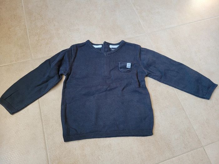 Pull 24 mois 2 ans col v bleu