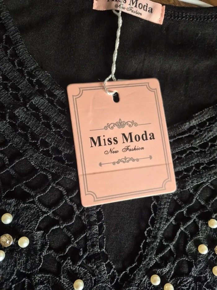Top Noir Avec Strass et Perles Femme Taille Unique - photo numéro 3