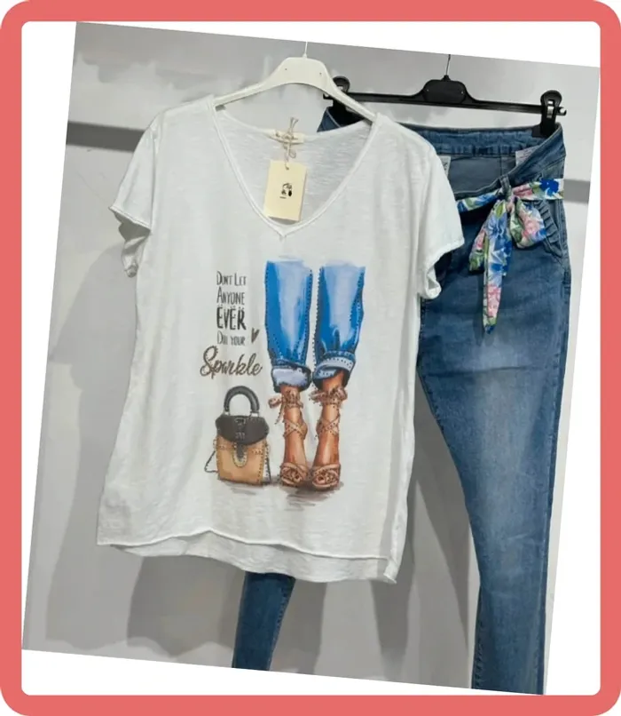T-Shirt Strass Talons 👠- Taille Unique - Neuf - Bleu - photo numéro 2