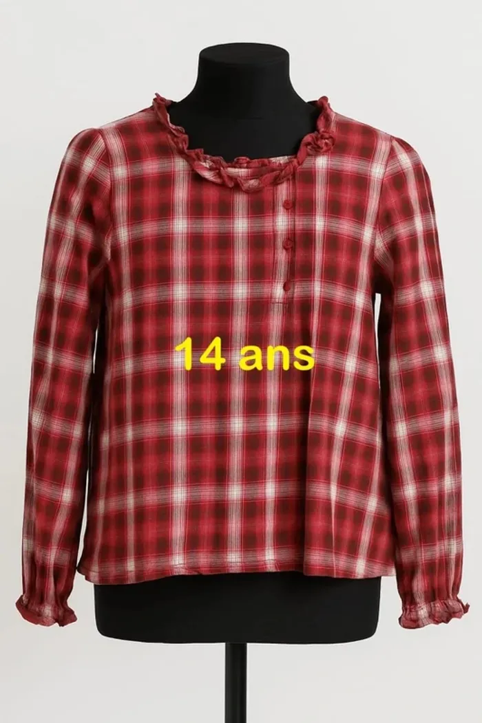 Tunique manche longue écossais rose / rouge gris blanc Okaïdi Taille 14 ans