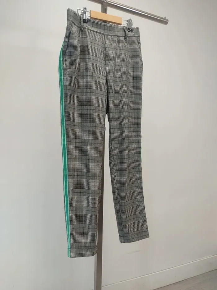 Pantalon Vero Moda XS tartan avec bandes turquoises sur le côté - ceinture élastique