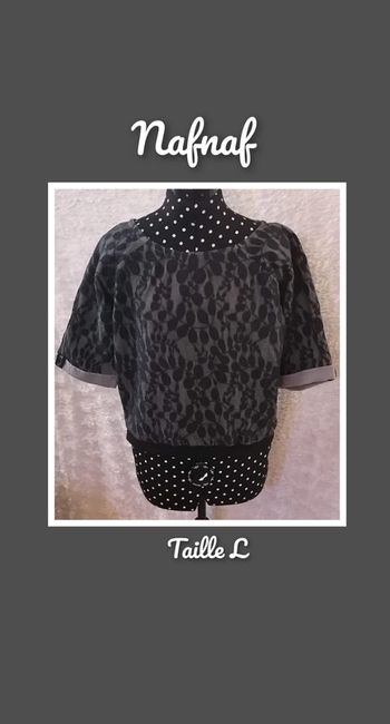Tee-shirt / top / haut dentelle noir gris taille L Nafnaf