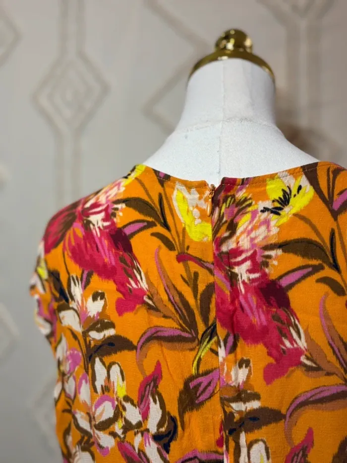 Robe portefeuille fleurie orange fuchsia – Taille 46 – cottage coquette tradwife - photo numéro 5