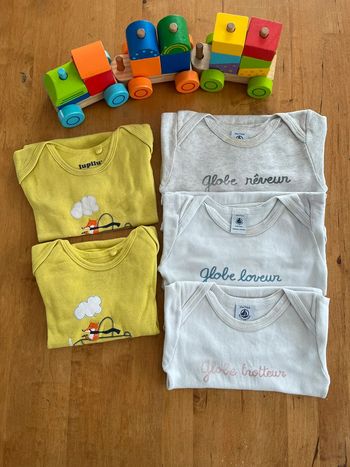 Lot bodies ML - Petit Bateau & Lupilu - 12 mois