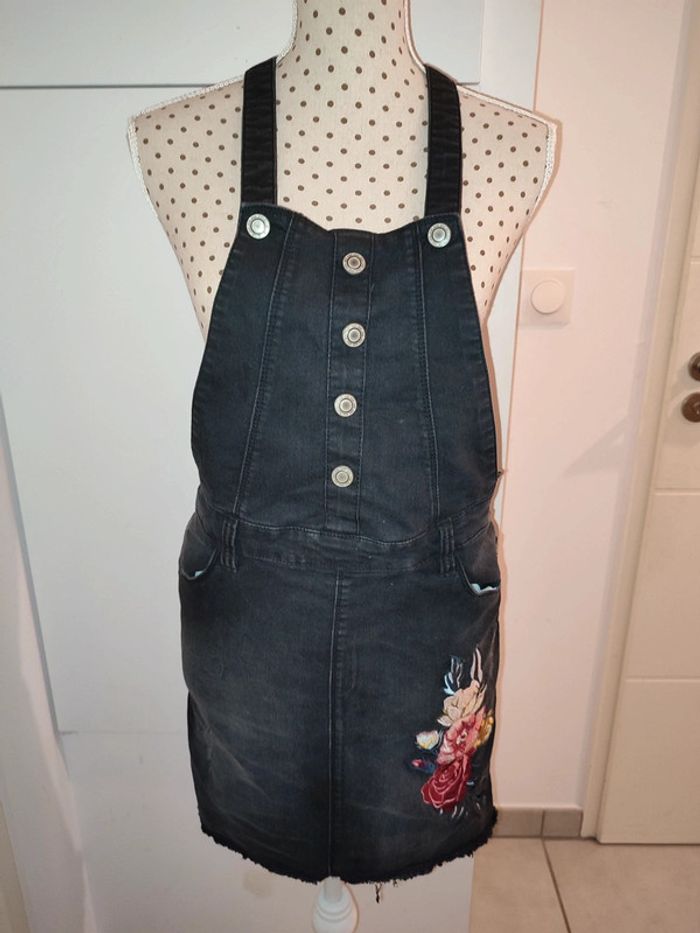 Robe bretelles en jean fleurs