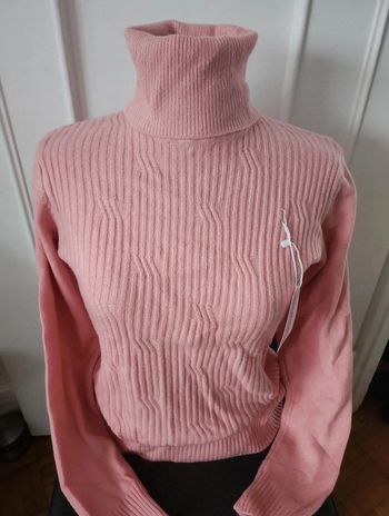 Pull col roulé rose