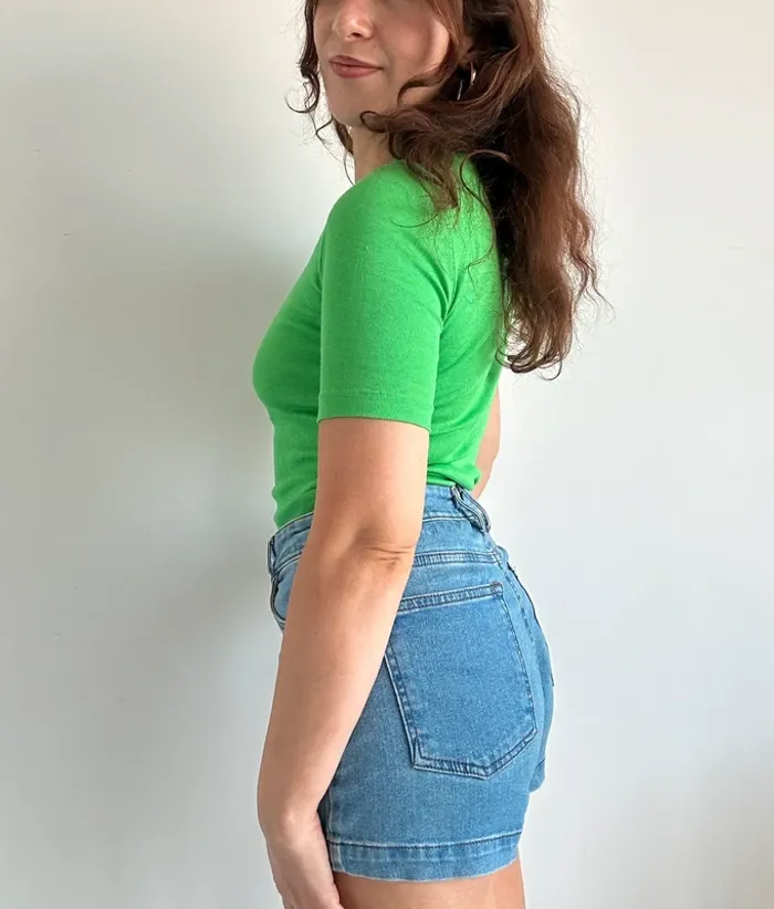 T-shirt manches courtes moulant vert vintage années 70 taille S - photo numéro 7
