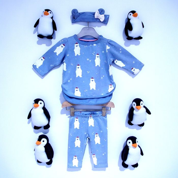 C&A - NEW - ENSEMBLE 3P BÉBÉ FILLE INTÉRIEUR POLAIRE MOTIF PETITS OURS BLANCS 3M