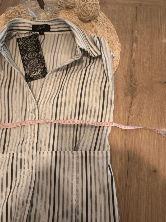 Chemise sans manche rayée blanche et grise neuve avec étiquette - photo numéro 4