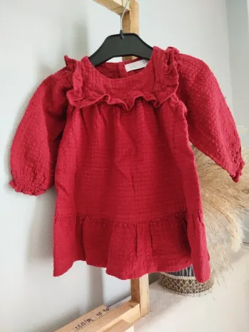 Robe Zara 12 mois Gaze Coton rouge
