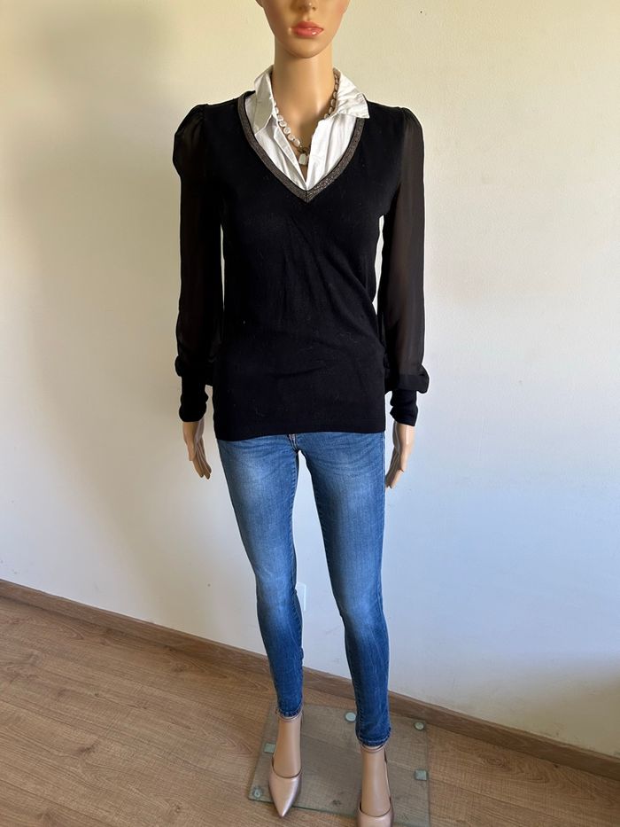 Pull noir et blanc à manches longues Morgan taille XS bon état - photo numéro 3