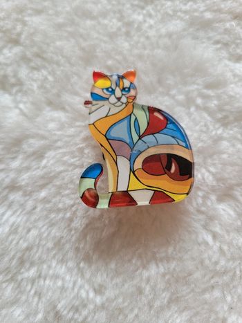 Broche acrylique chat multicolore