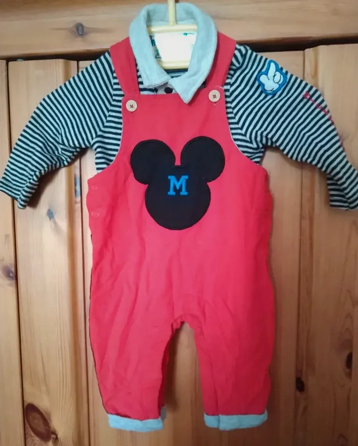Ensemble salopette + polo Mickey 6 mois
