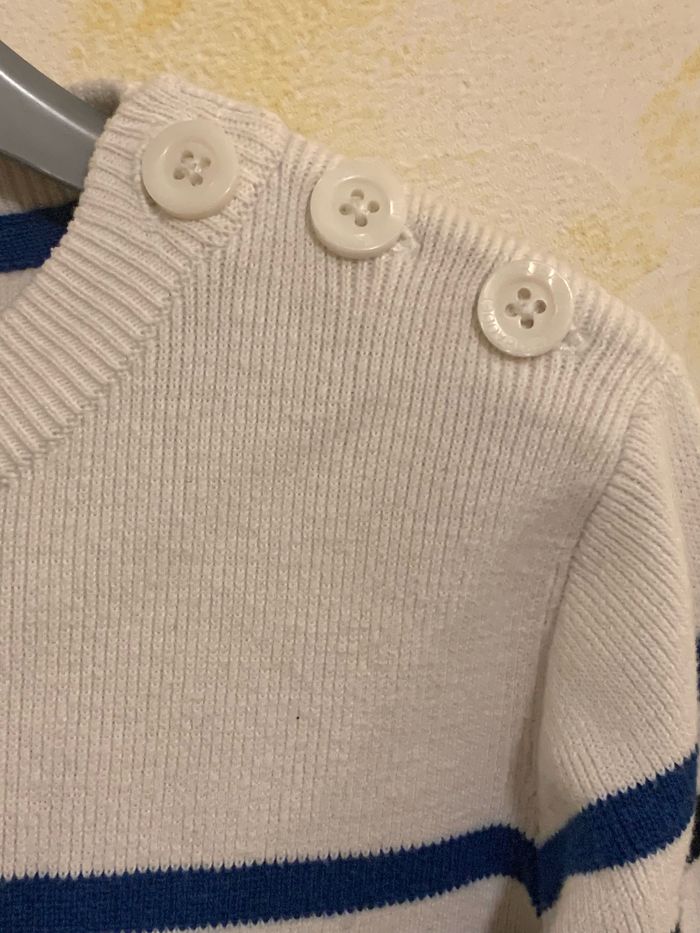 Pull marin blanc garçon en maille Vertbaudet 6 ans - photo numéro 3