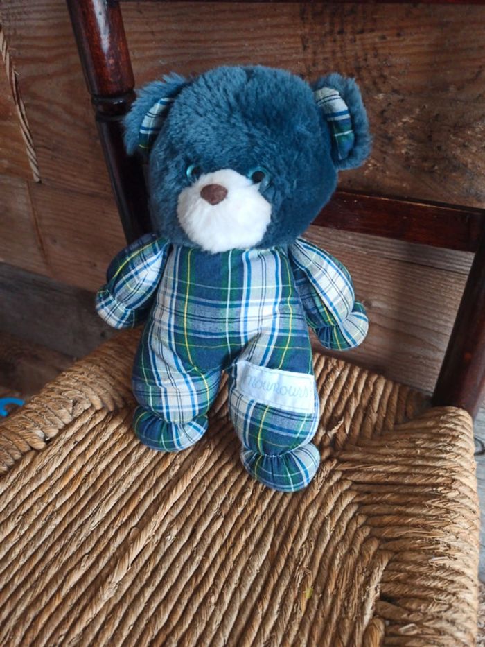 peluche ours bleu nounours grelot vintage - photo numéro 2