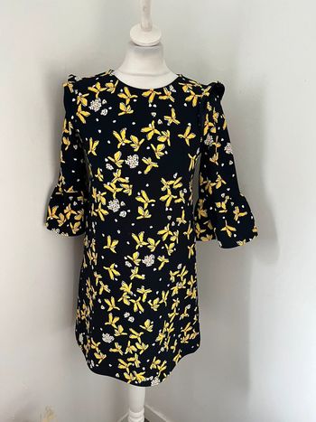 Robe marine à fleurs jaune Zara S