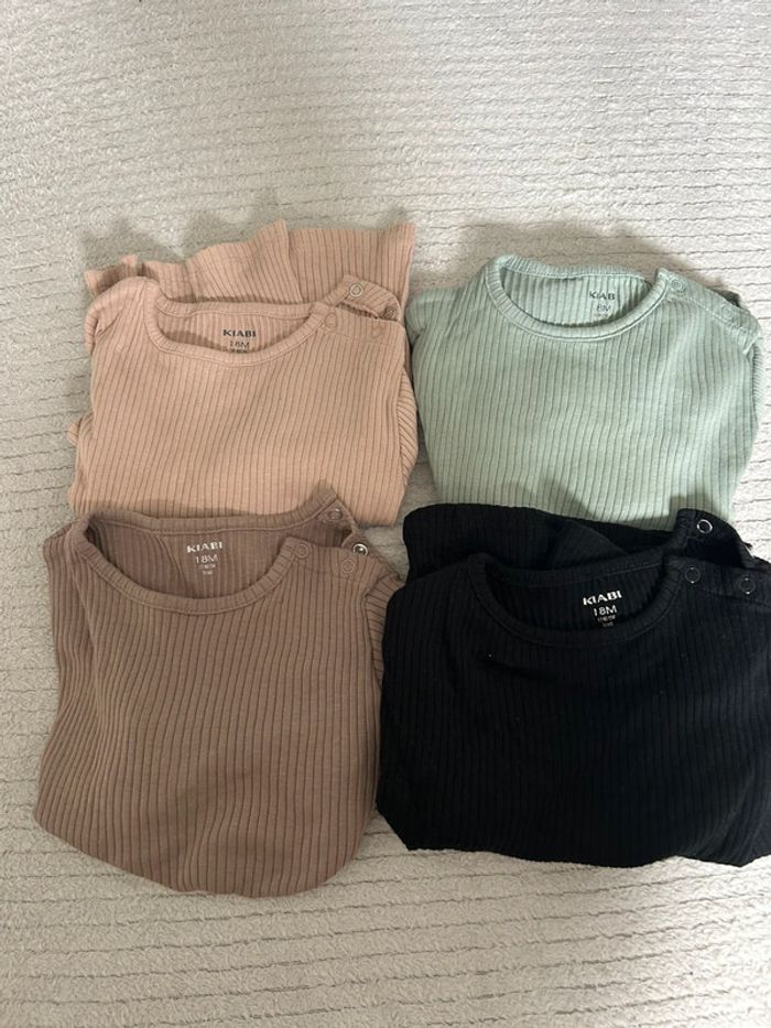 Lot de 4 t-shirts côtelés manches longues 18 mois - photo numéro 2