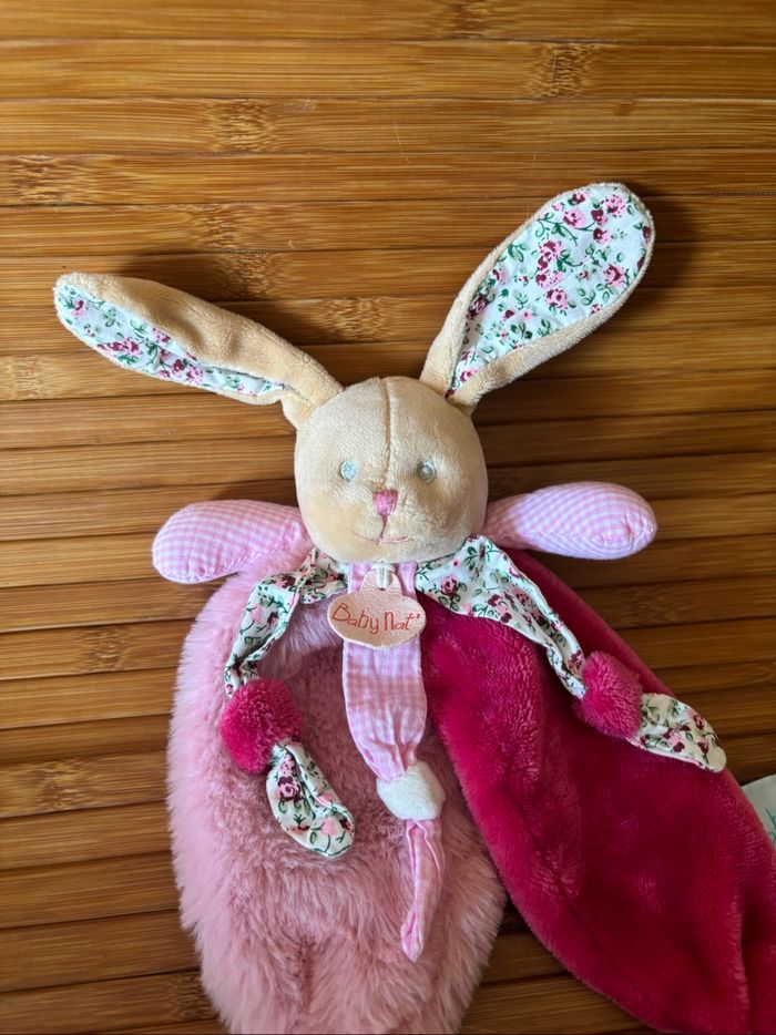 Neuf doudou plat lapin rose poupi baby nat’ - photo numéro 4