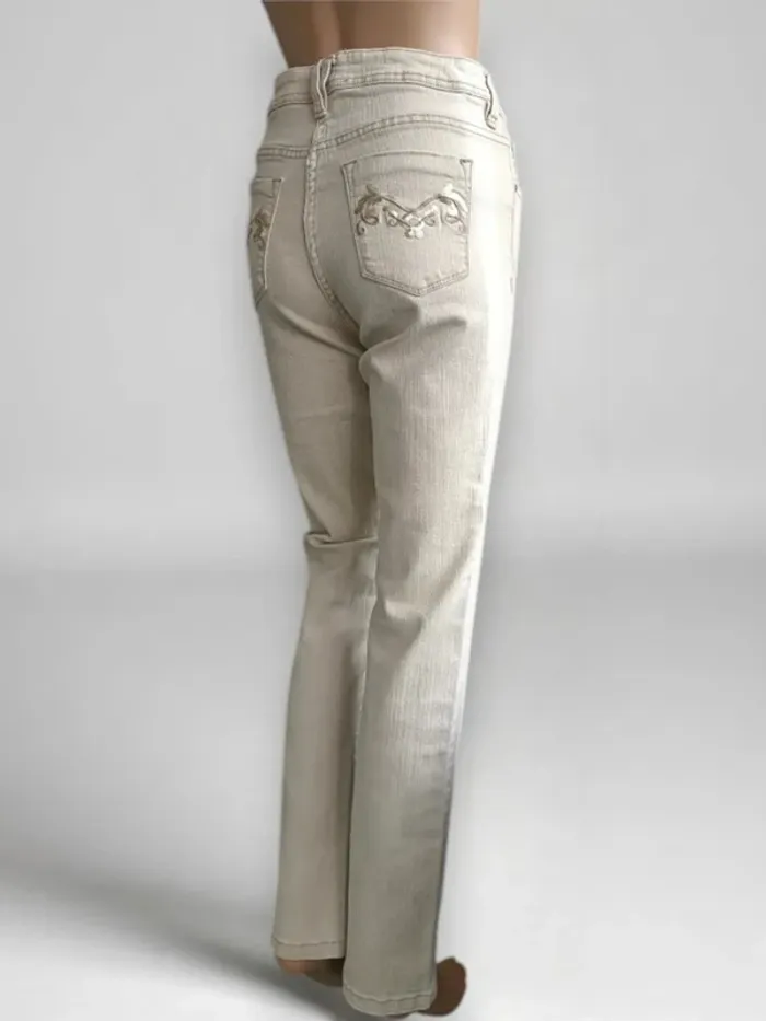 Jean beige créme Burton,coupe straight ,taille haute,stretch,ajusté - photo numéro 2