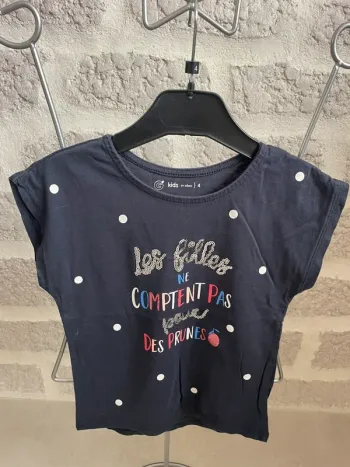Tee shirt fille bleu marine pois blanc gémo