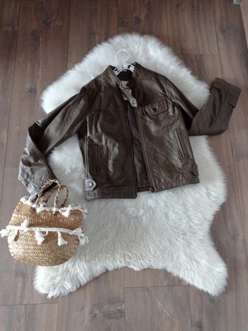 Ooxoo 💖 veste simili cuir girly 8 ans marron kaki