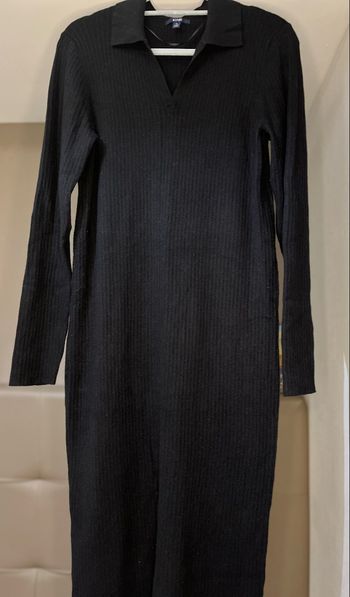 Robe longue Noir côtelé, col polo