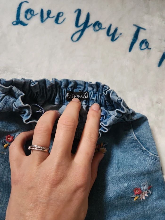 Jean In Extenso 80 cm bleu fleurs brodées 🌸 - photo numéro 2