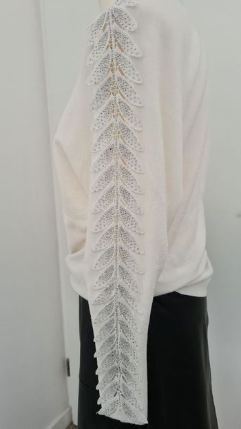 Pull blanc manches brodées argenté