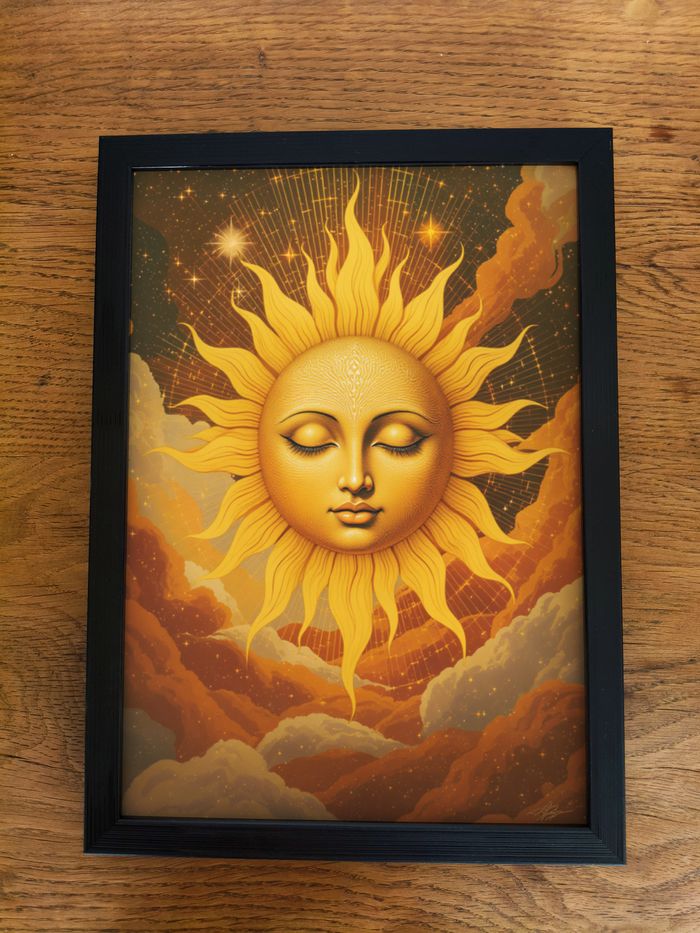 Affiche poster A4 (21×29,7 cm) soleil mystique doré – déco murale bohème, chambre, salon - photo numéro 3